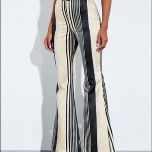 PEACE + LOVE SILVER METALLIC STRIPE FLARE PANTS